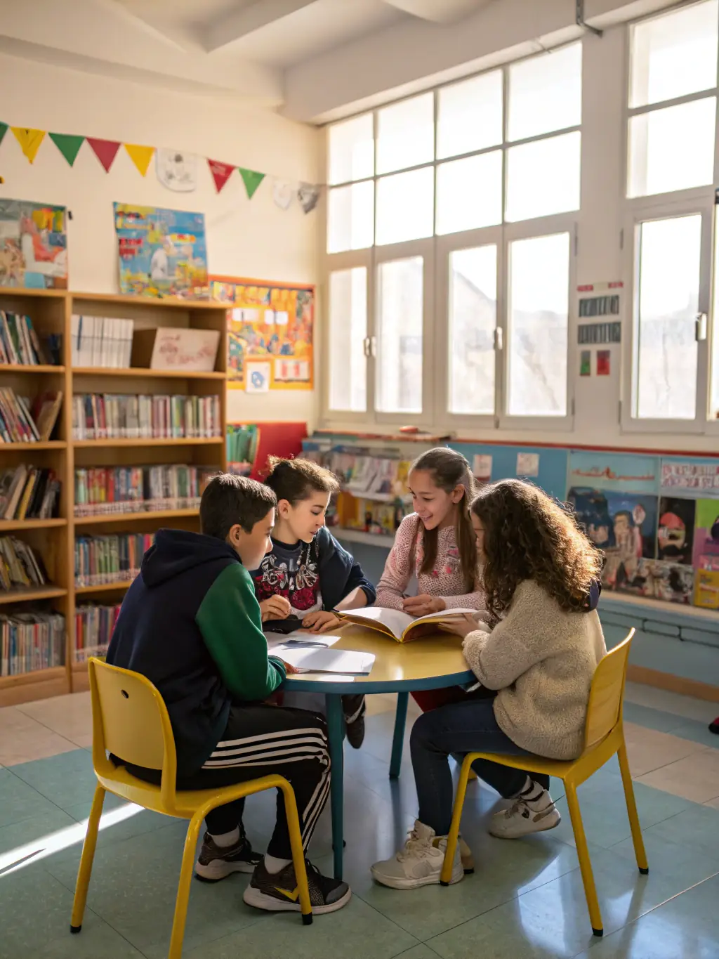 A photo of teenagers participating in a book club discussion at the Cozes library, sharing their thoughts and interpretations of a selected novel.